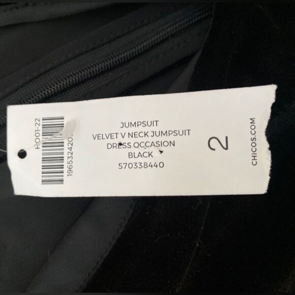 CHICO’S TRAVELERS COLLECTION Black Velvet Jumpsuit Women's Large Belted Wide Leg - Picture 12 of 12